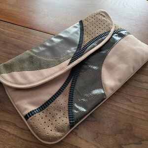 Vintage Purse Clutch 1980s 1990s leather, suede & cloth